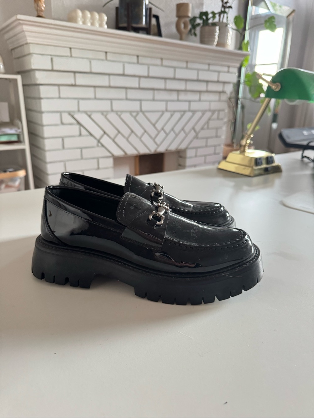 Glossy chunky leather loafers